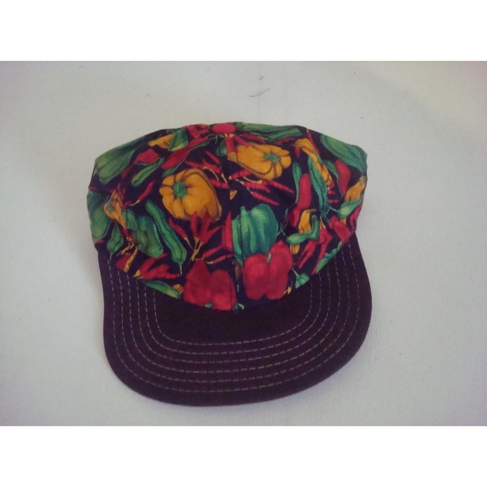 TIKI FLORAL TROPIC USA MADE 80S NOVELTY PEPPERS HAT CAP VINTAGE DEADSTOCK C4